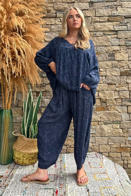 Kiti Paisley Damask Artist Smock Navy